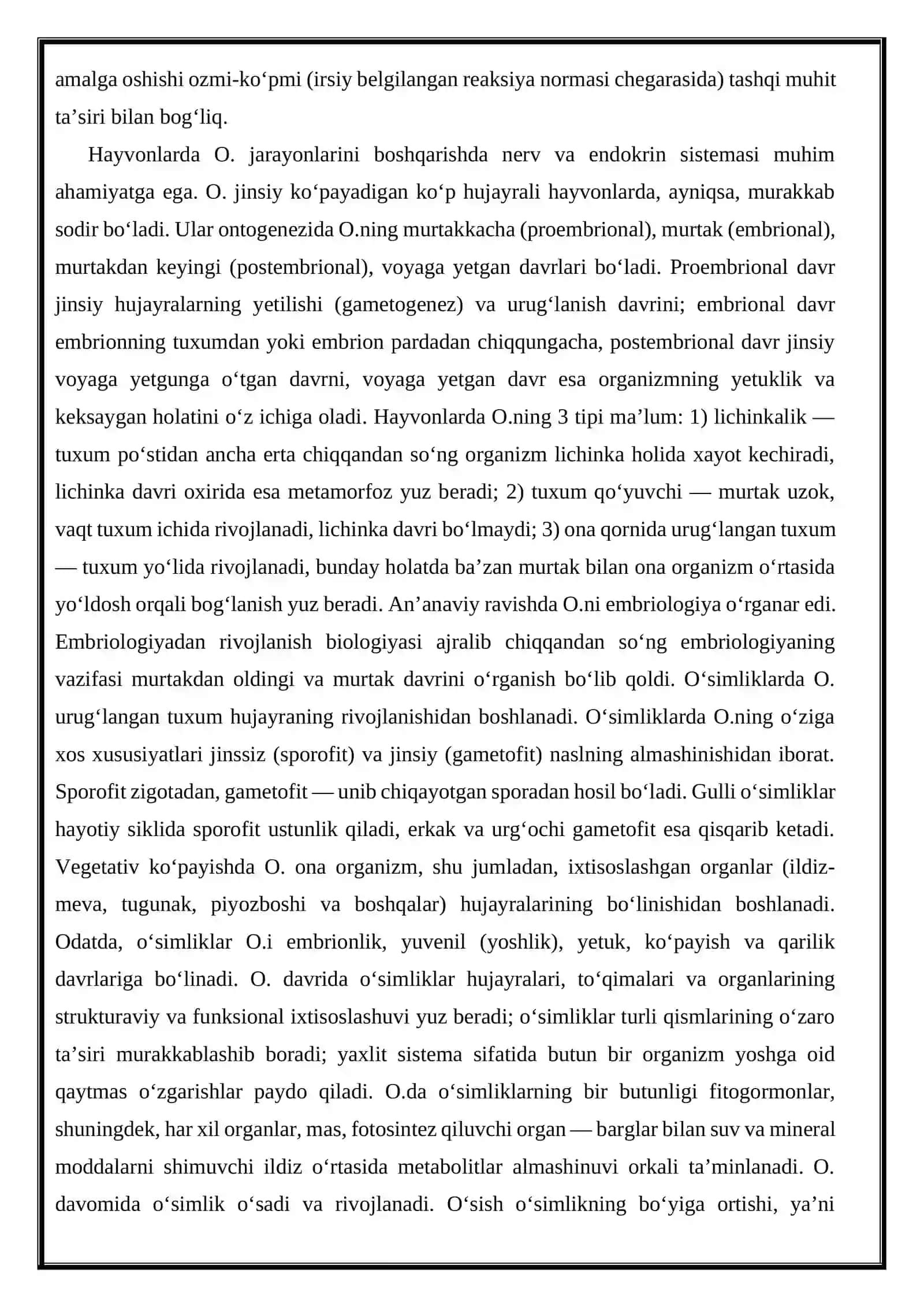 Ontogenez nazariyasi va salomatlik. Odam organizmining individual taraqqiyot qonuniyatlari 3
