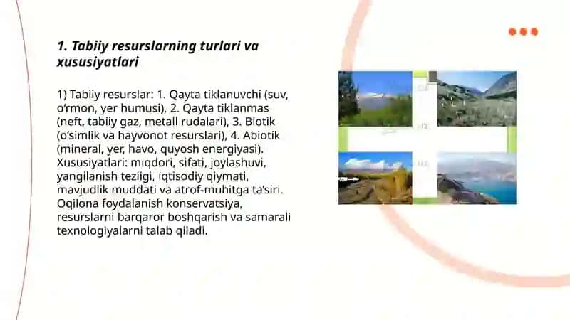 Tabiiy resurslar va ulardan oqilona foydalanish 3