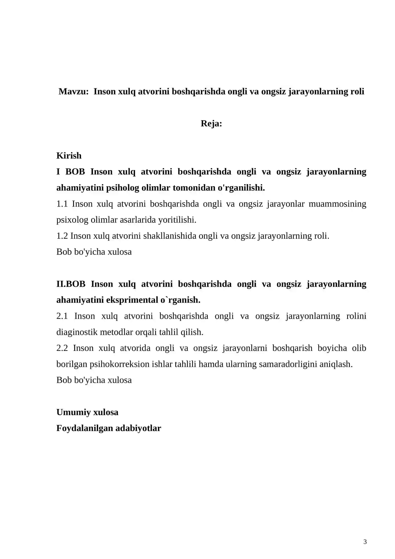 Inson xulq atvorini boshqarishda ongli va ongsiz jarayonlarning roli 3