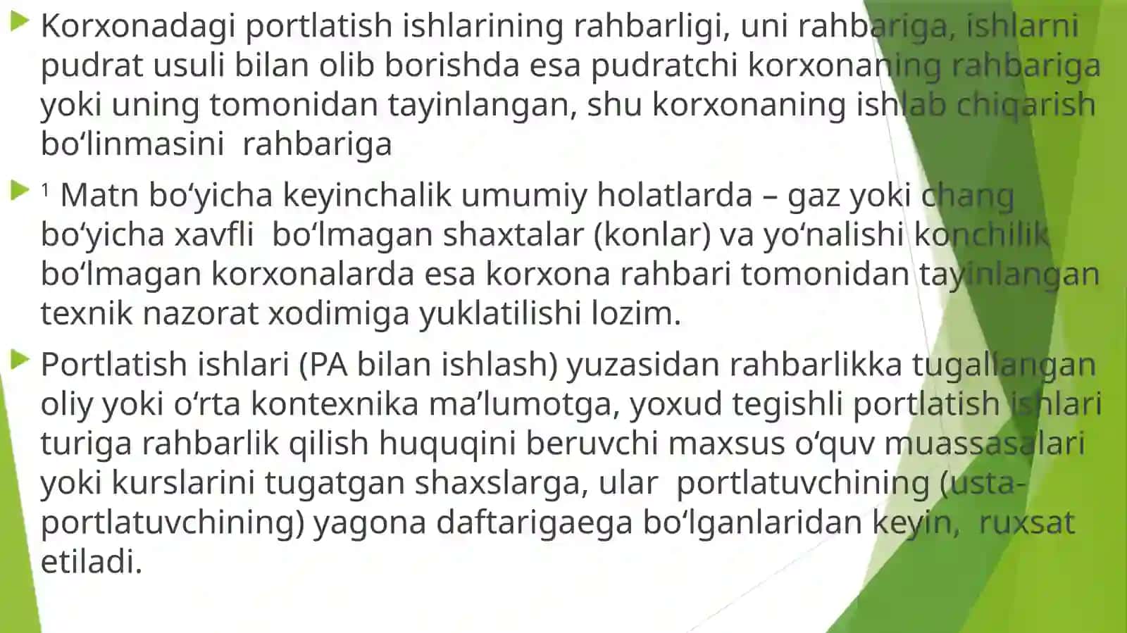 Ma’ruza.Portlatish ishlari uchun xodimlarga qo’yiladigan talablar 3