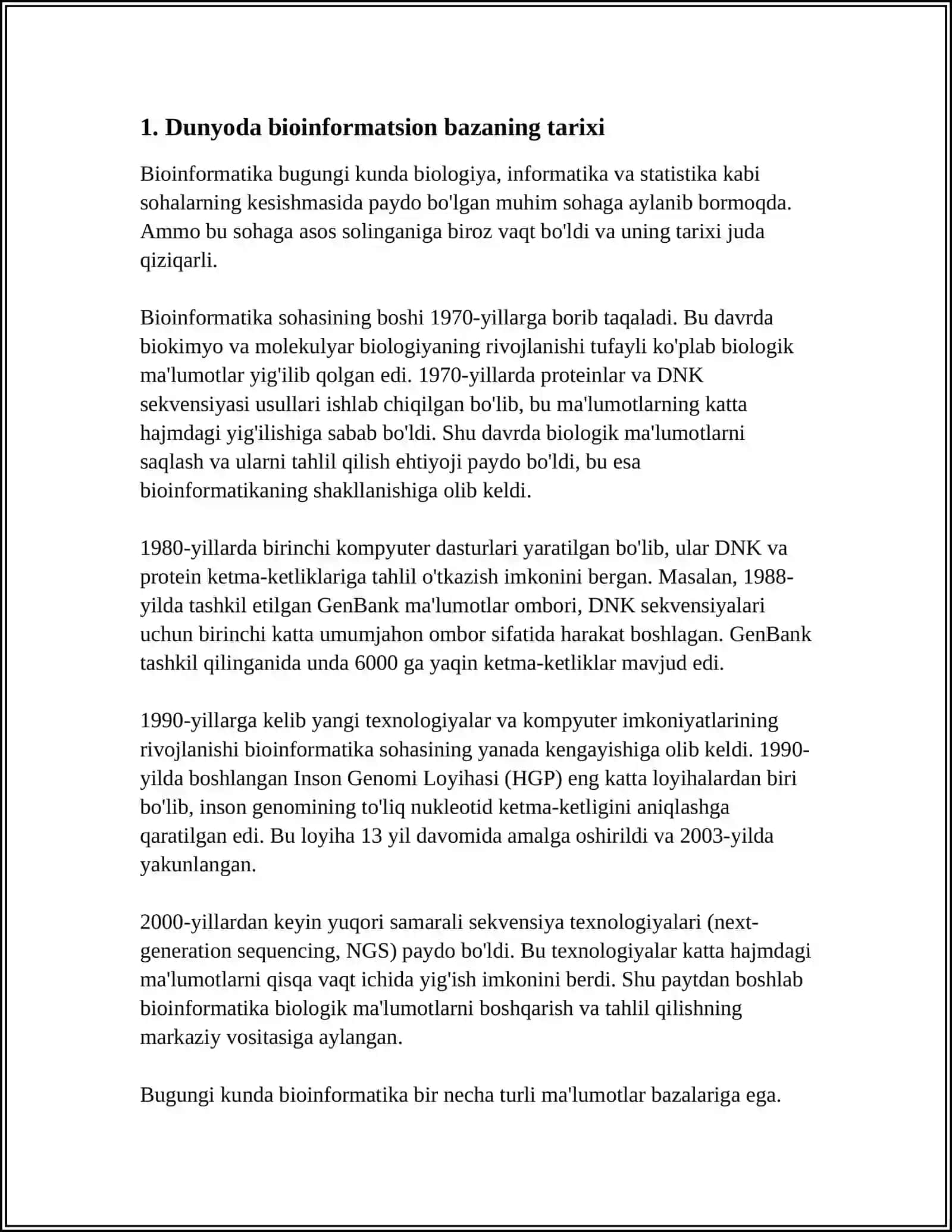 DUNYODA BIOINFORMATSION BIBLIOGRAFIK MA'LUMOTLAR BAZASI VA KOORPARATSIYALAR HAQIDA 3