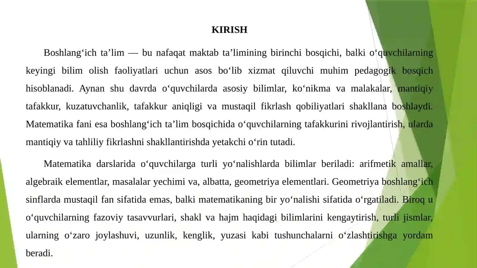 Boshlang‘ich sinflarda matematika o’qitishda geometriya elementlarini o’rgatish metodikasi 3