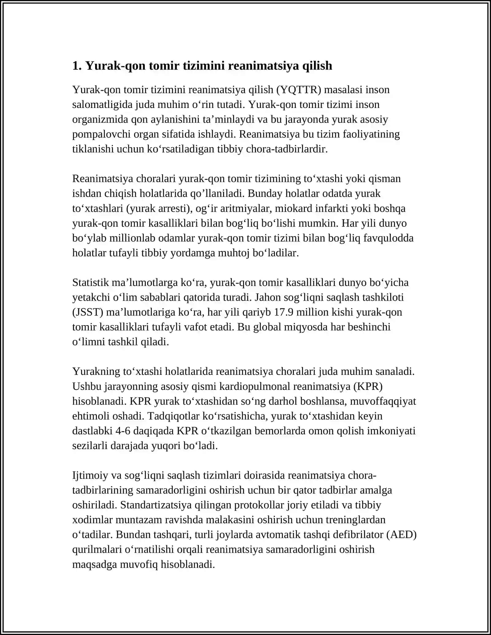 TÓSATDAN YURAK TÓXTAGANDA REANIMATSIYA CHORA-TADBIRLARI 3