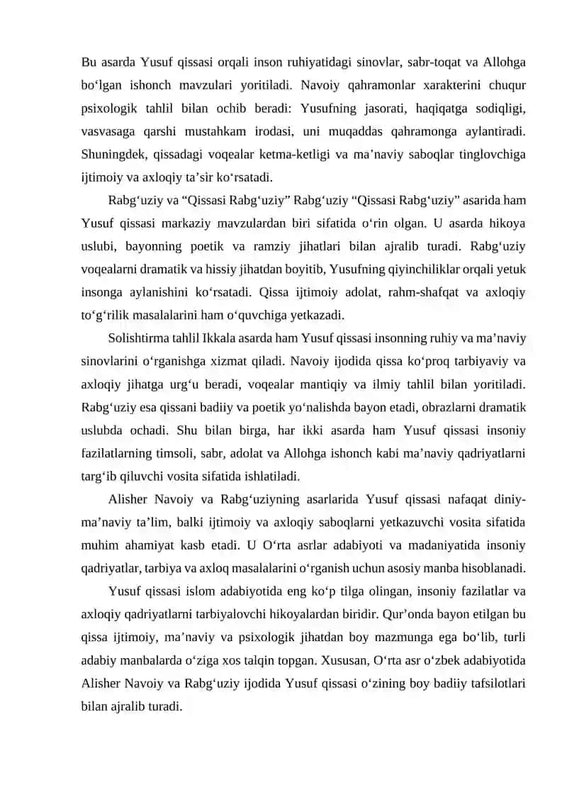 ALISHER NAVOIY NING TARIXI ANBIYO VA HUKAMO VA RABG'UZIYNING QISSASI RABGUZIY ASARLARIDA YUSUF QISSASI 3
