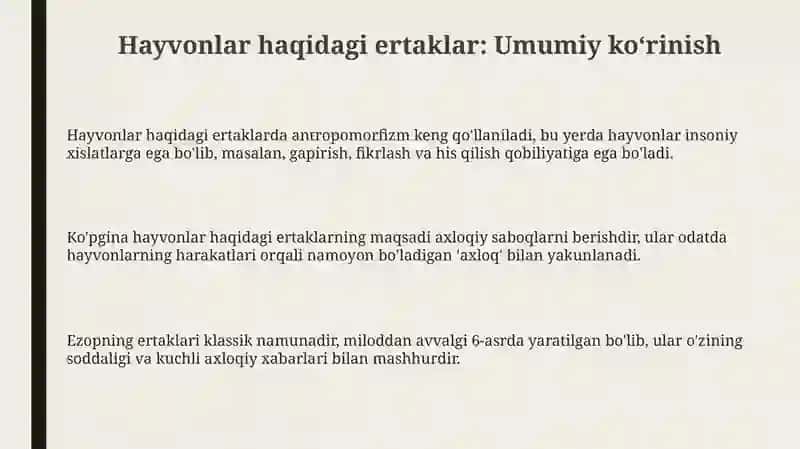 Hayvonlar haqidagi ertaklar va ularning tahlili 3