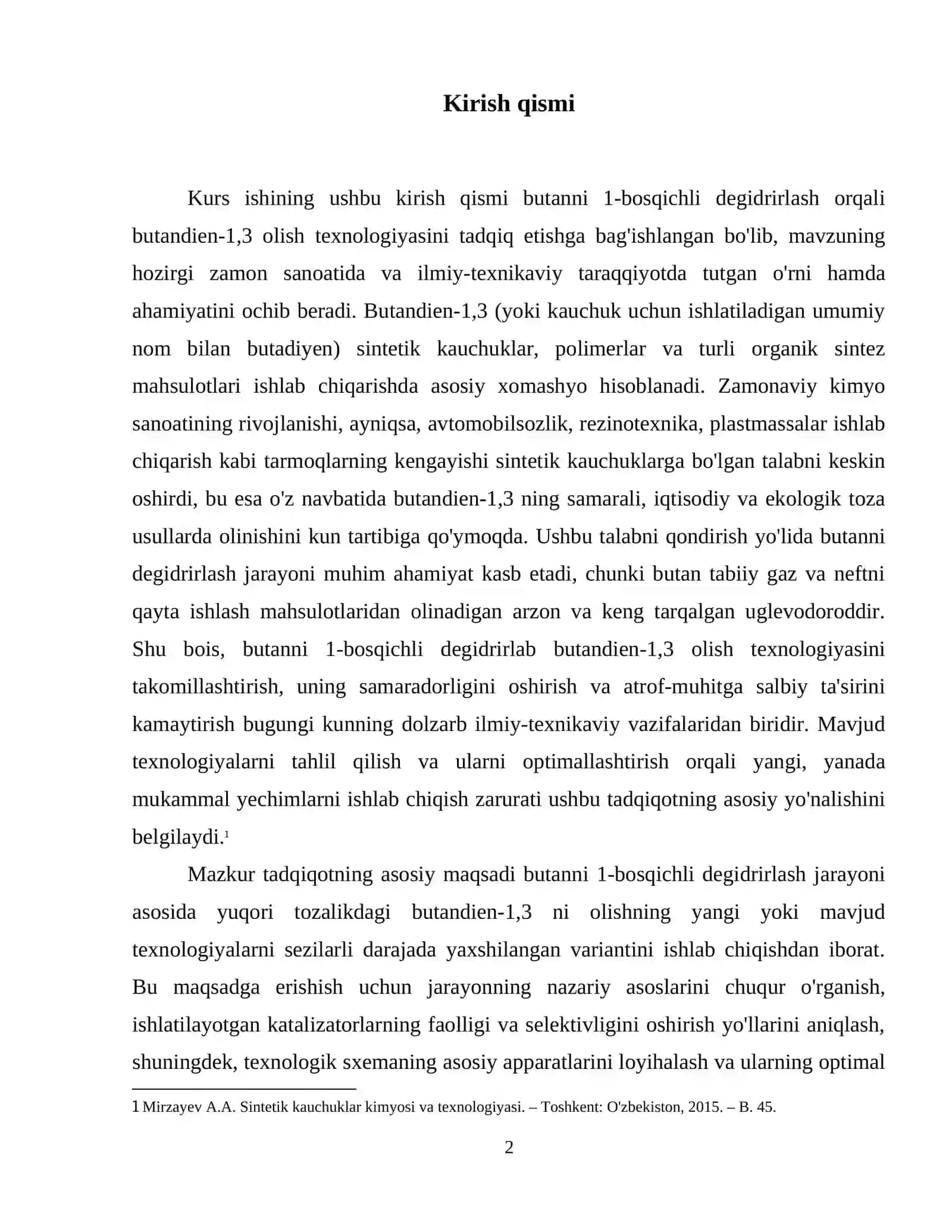 Butanni 1-bosqichli degidrirlab butandien-1,3 olish texnologiyasi 3