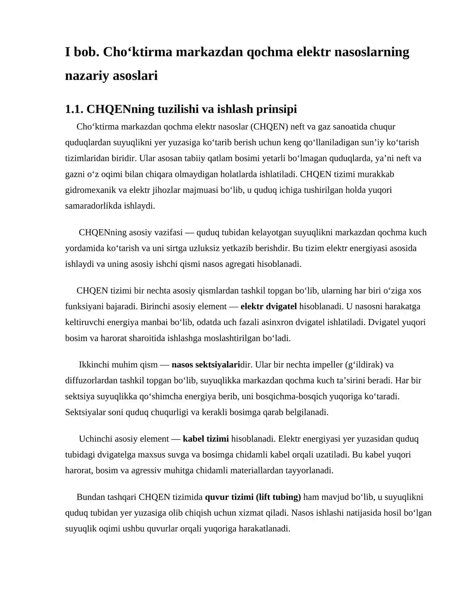 Quduqlarni cho‘ktirma markazdan qochma elektr nasoslar (CHQEN) yordamida ishlatishni hisoblash 3