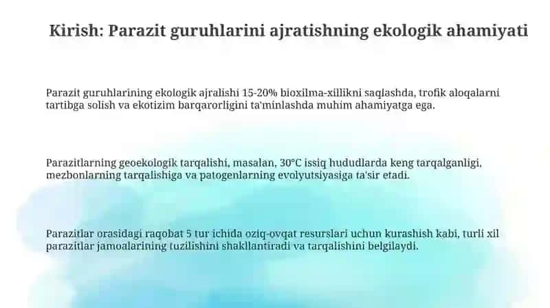 Parazitlar guruhi ajralishining ekalogik asoslari 3