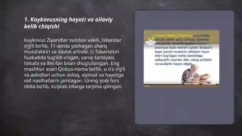 Sharq mutafakkiri Kaykovus haqida taqdimot 3