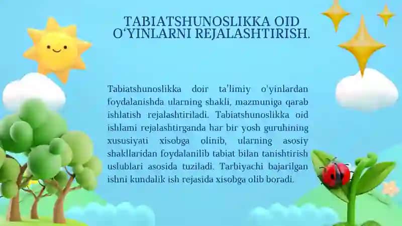 MASHG‘ULOT REJASI. TABIATSHUNOSLIKKA OID O‘YINLARNI REJALASHTIRISH 3