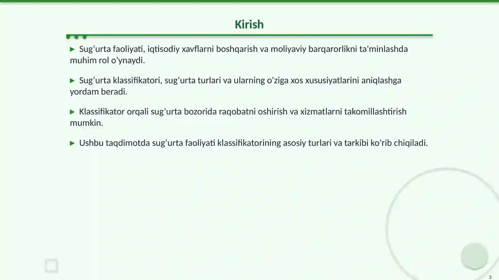Sug‘urta Faoliyati Klassifikatori 3