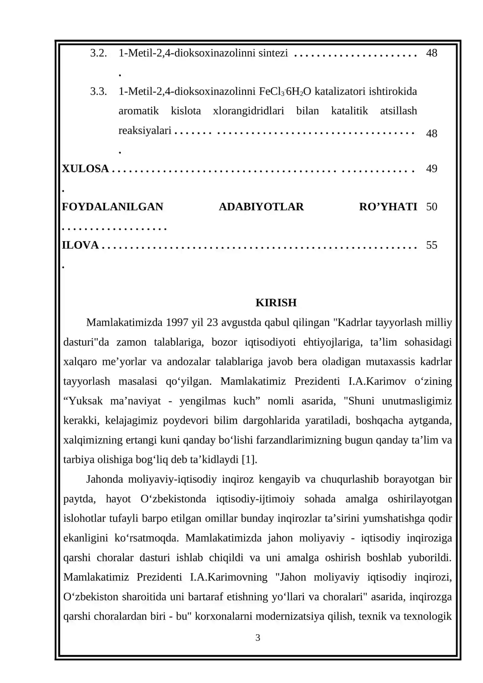 1-metil-2,4-dioksoxinazolinni aromatik kislota xlorangidridlari bilan atsillash reaksiyalari 3