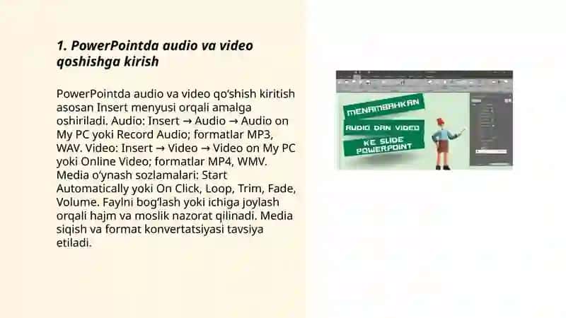 PowerPoint dasturida Taqdimot uchun audio va video qoshish 3