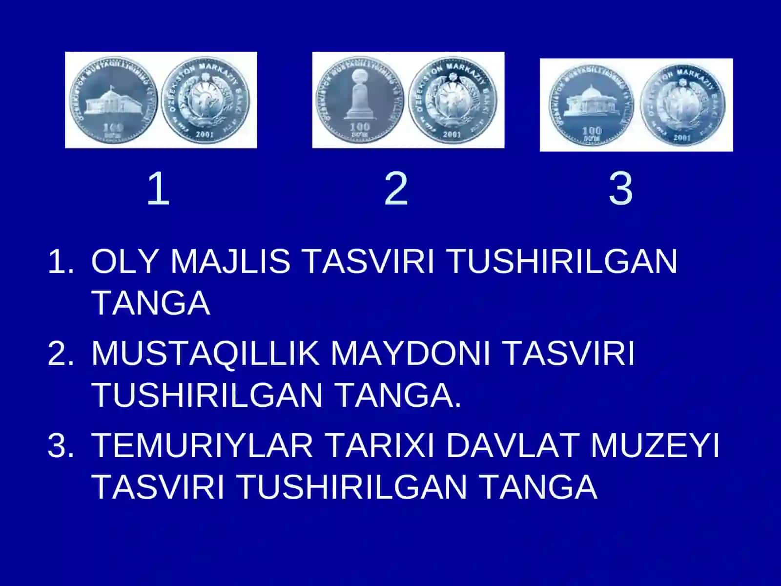 MUSTAQILLIKNING 10YILLIGIGA BAG’ISHLAB ZARB QILINGAN 100 SO’MLIK TANGALAR 3