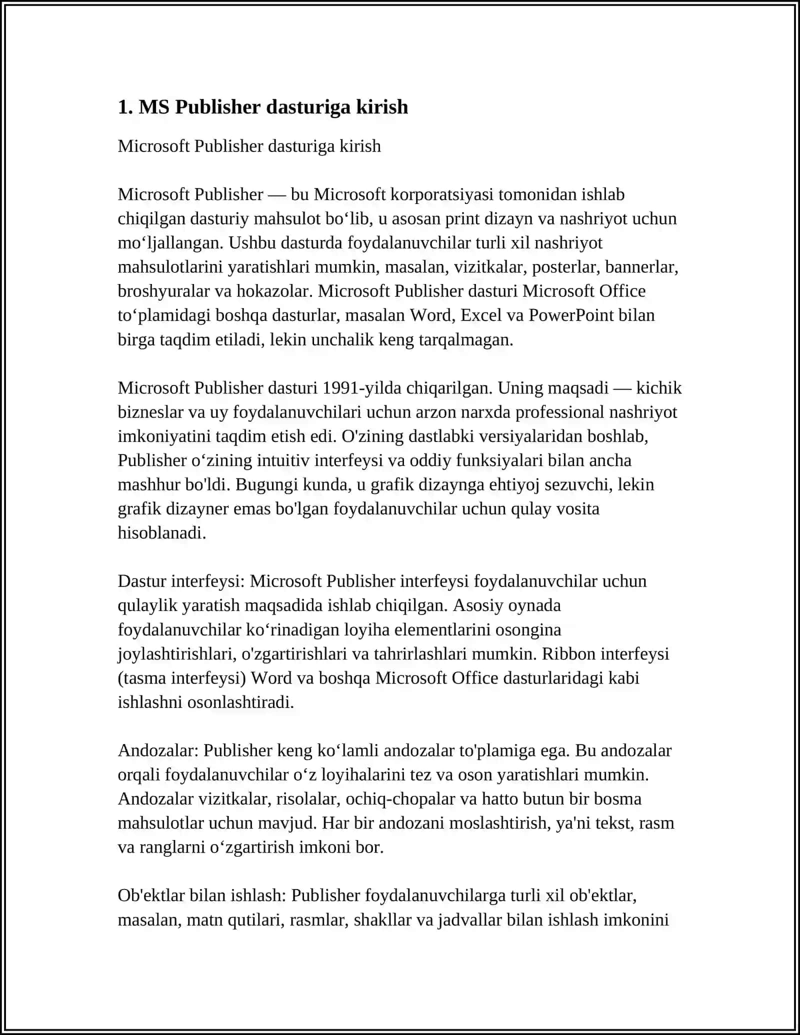 MS PUBLISHER DASTURIDA ISHLASH VA UNING XUSUSIYATLARI 3
