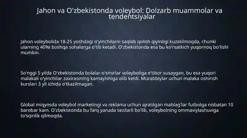 Jahon va O'zbekistonda voleybol: Dolzarb muammolar va tendentsiyalar 3