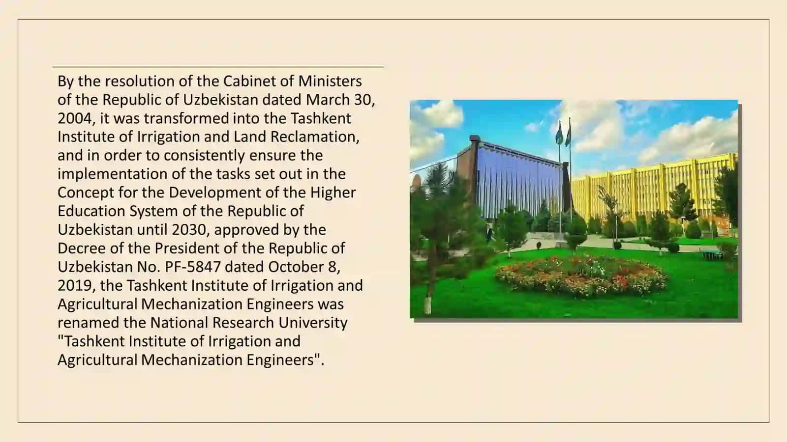 National Research University "Tashkent Institute of Irrigation and Agricultural Mechanization Engineers" 3
