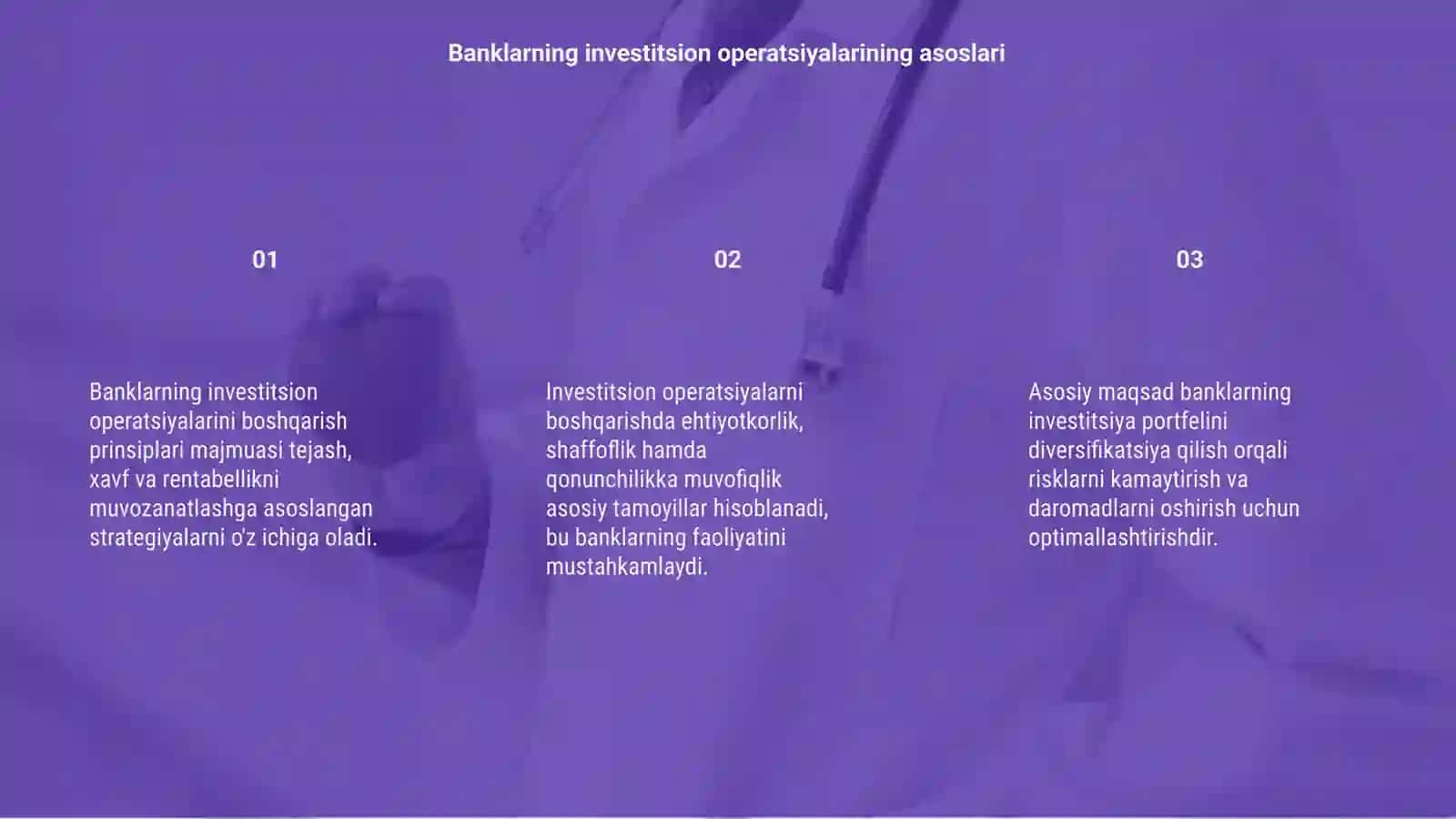 Banklarning investitsion operatsiyalarini boshqarish prinsiplari 3