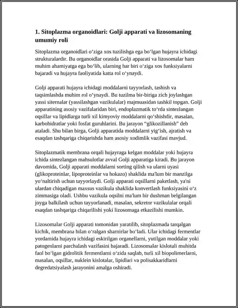 SITOPLAZMA ORGANOIDLARI -GOLJI APPARATI LIZASOMANING TUZILISHI 3