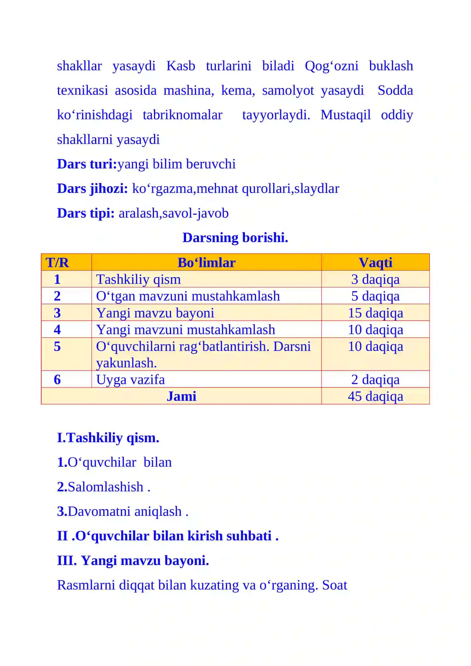 2-sinf texnologiya Soat mavzusida dars ishlanma 3