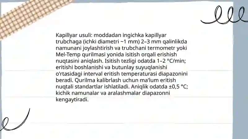 Moddalarning suyuqlanish temperaturasi aniqlash 3
