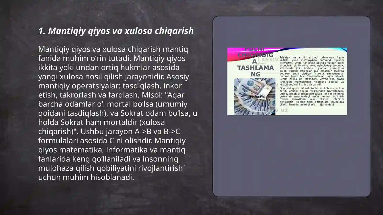 Mantiqiy fikrlashga oid masalalar ustida ishlash 4-sinf 3