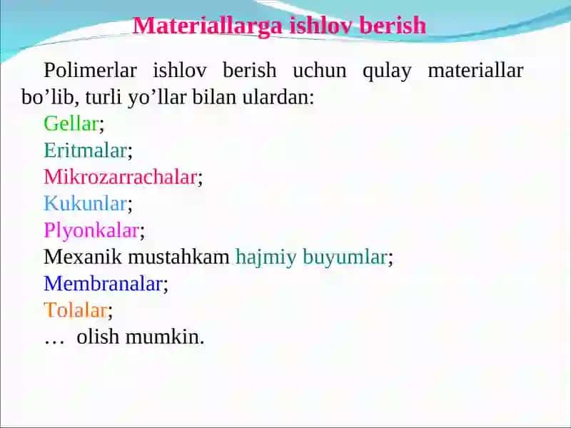 MAXSUS XOSSALI KONSTRUKSIYALAR OLISH UCHUN MATERIALLARNI QAYTA ISHLASH 3