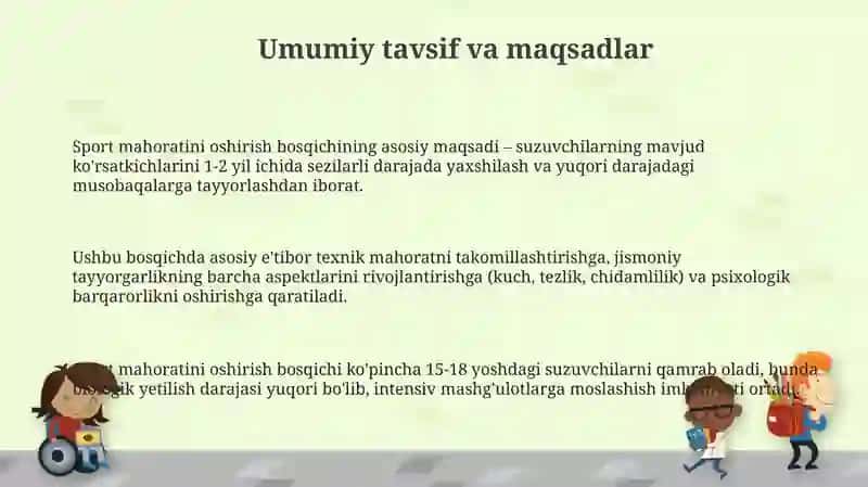 Sport mahoratini takomillashtirish bosqichida mashg‘ulotlarni tashkil etish (suzish) 3