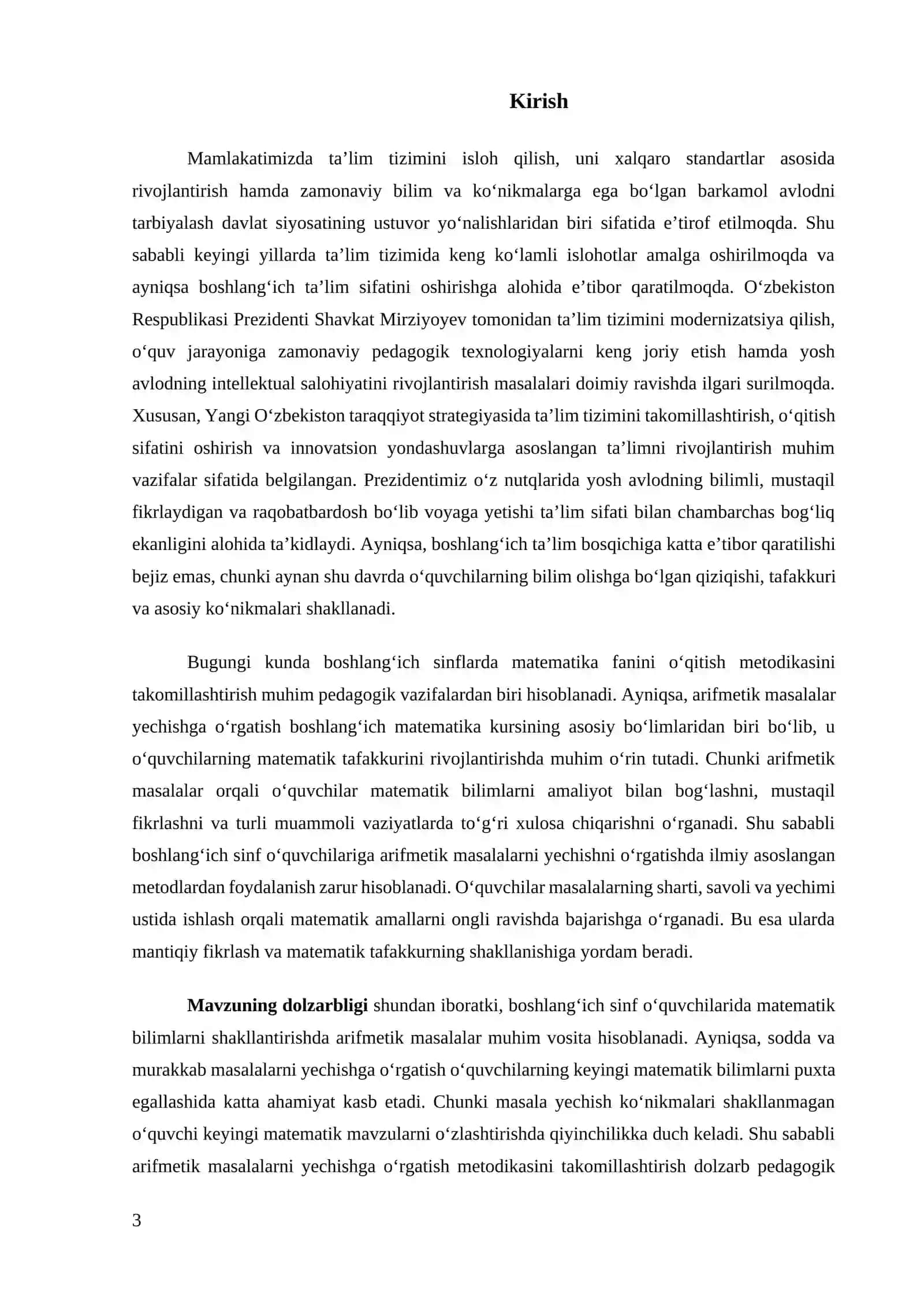 BOSHLANG‘ICH SINFLARDA ARIFMETIK MASALALAR YECHISHGA O‘RGATISH METODIKASI 3