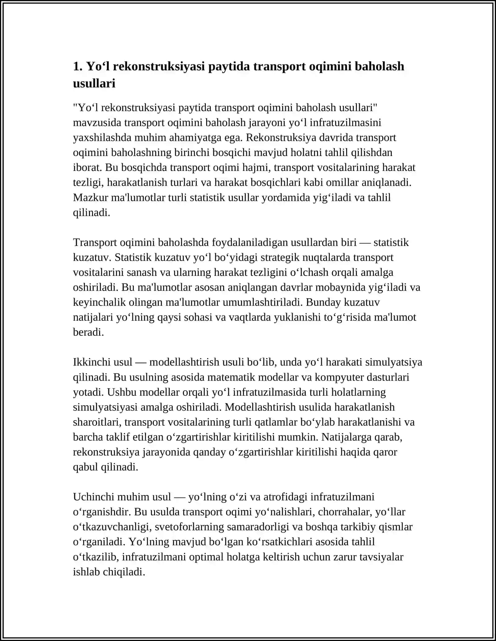 Yoʻl Rekonstruksiyasi Jarayonida Transport Oqimining Ta'siri Qanday Baholanadi 3