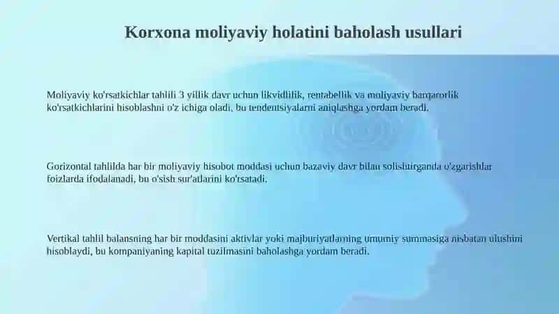 Korxona moliyaviy holatini baholash usullari 3