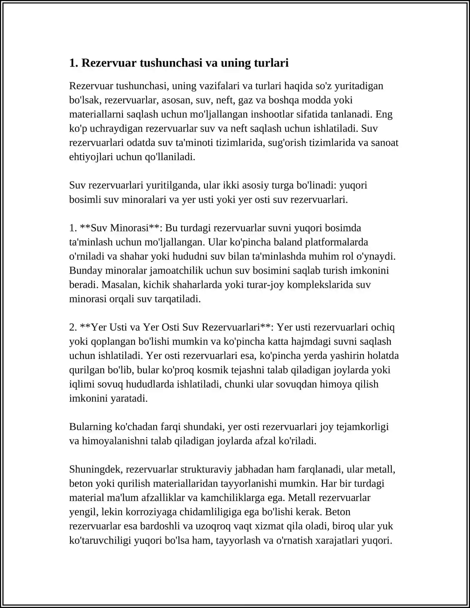 BOSH REJASINI ISHLASH.REZERVUAR 3