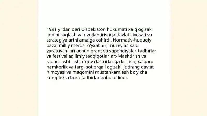 Mustaqillik sharofatida xalq og‘zaki ijodining davlat maqomiga erishuvi 3