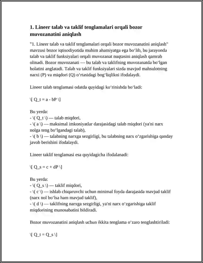 IQTISODIY MASALALARNI YECHISHDA CHIZIQLI TENGLAMALAR SISTEMALARIDAN FOYDALANISH 3