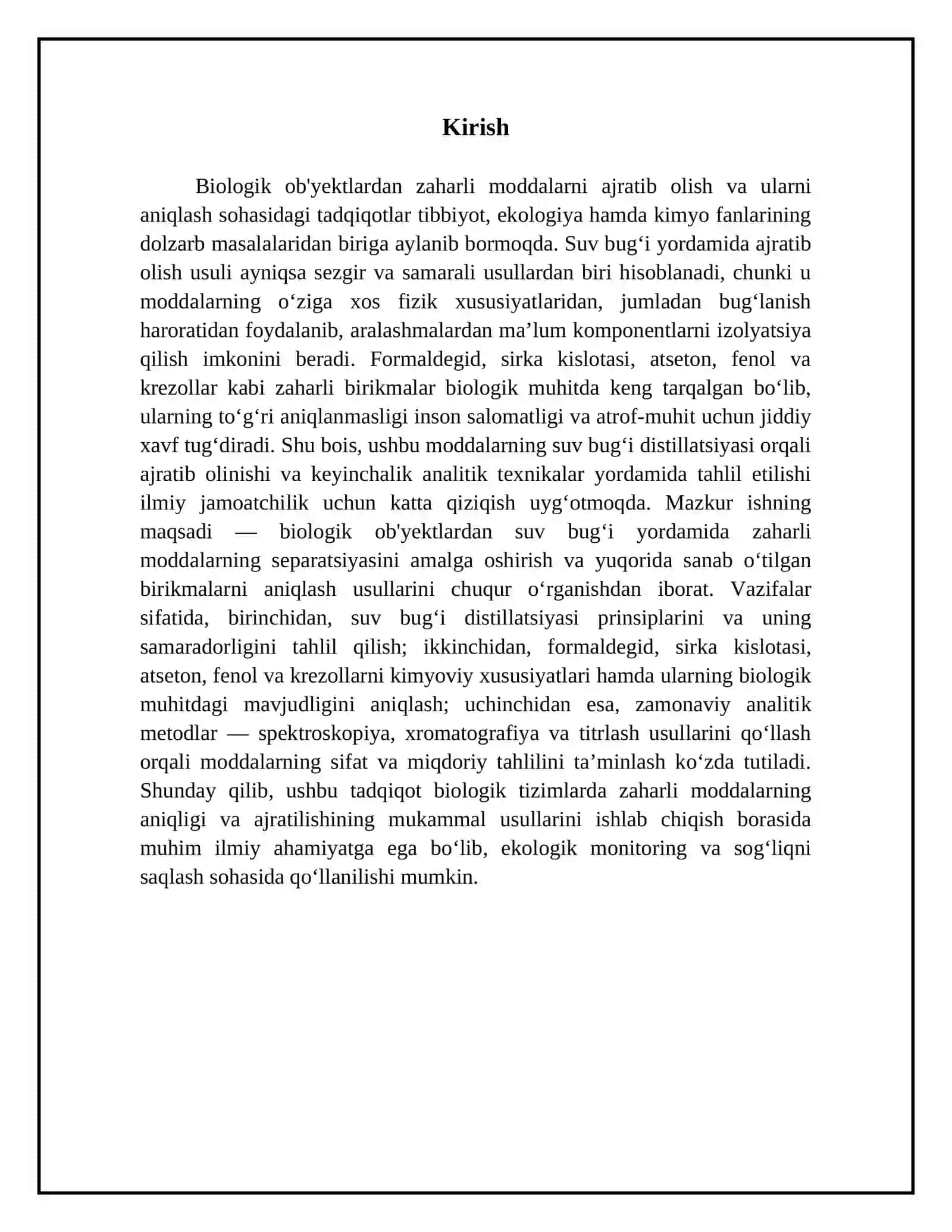 Biologik ob'yektdan suv bug'i yordamida ajratib olinadigan zaharli moddalami tahlil usullari 3