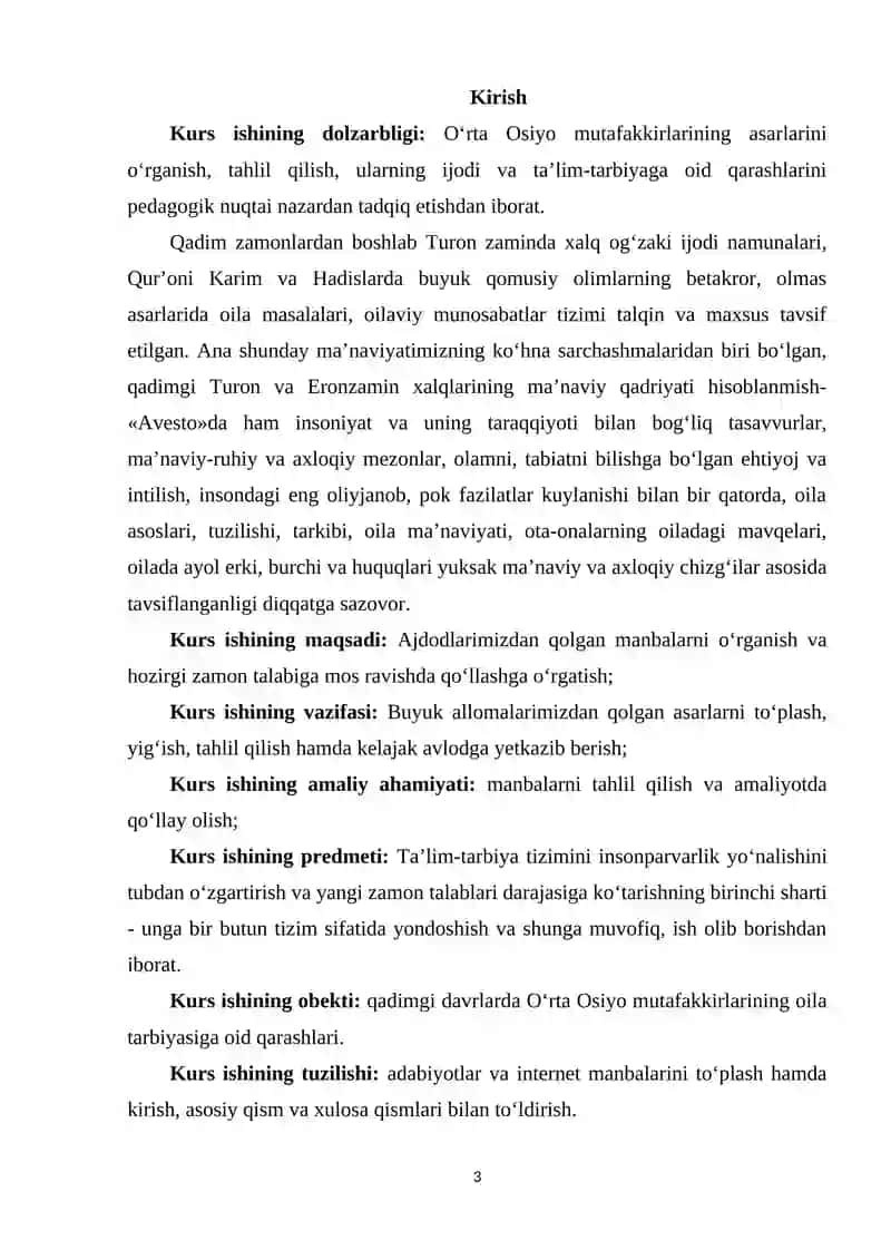 OILA PEDAGOGIKASI KURS ISHI 3