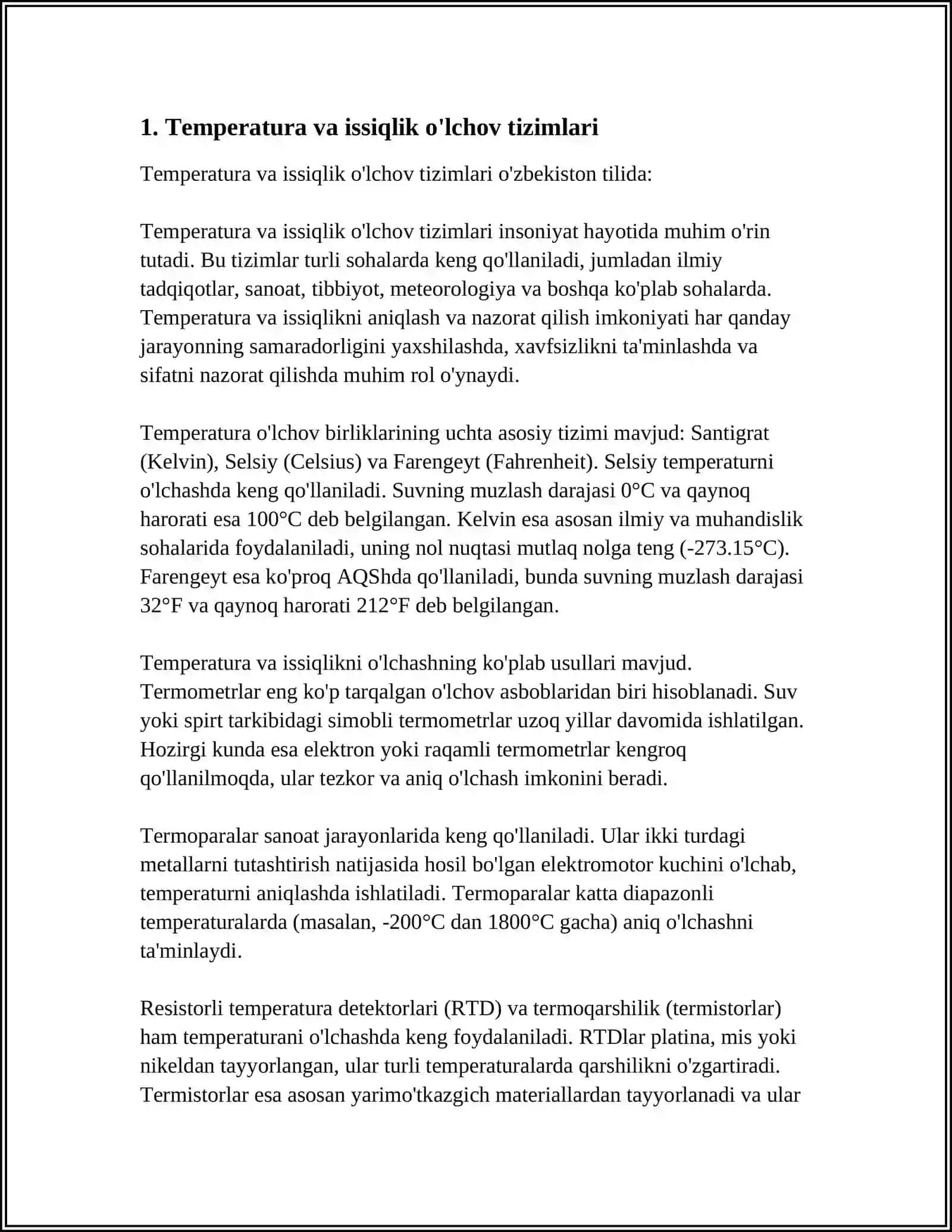 MUSTAQIL ISH Mavzu: TEMPERATURA FIZIKA 3