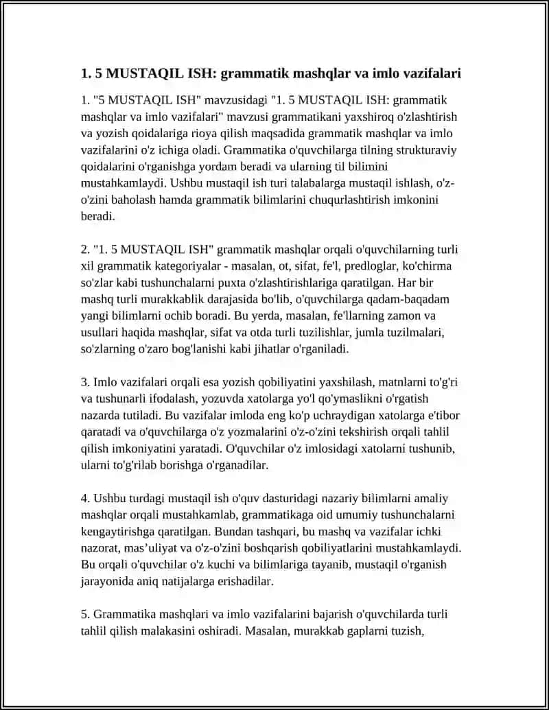 5 MUSTAQIL ISH: grammatik mashqlar va imlo vazifalari 3