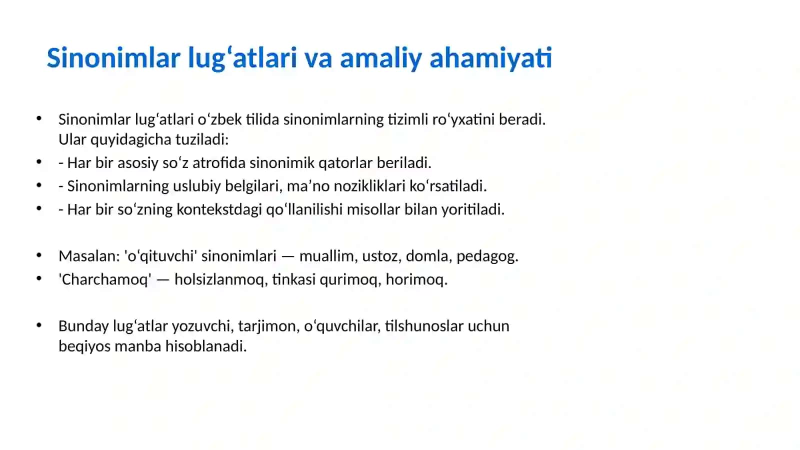 O‘zbek tili: Sinonimlar, Omonimlar va Frazeologik Izohli Lug‘at asosida tahlil 3