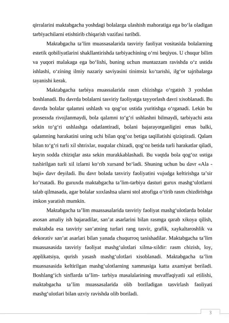 Tasviriy Faoliyat Mashg'ulotlari Rivojlanishi 3