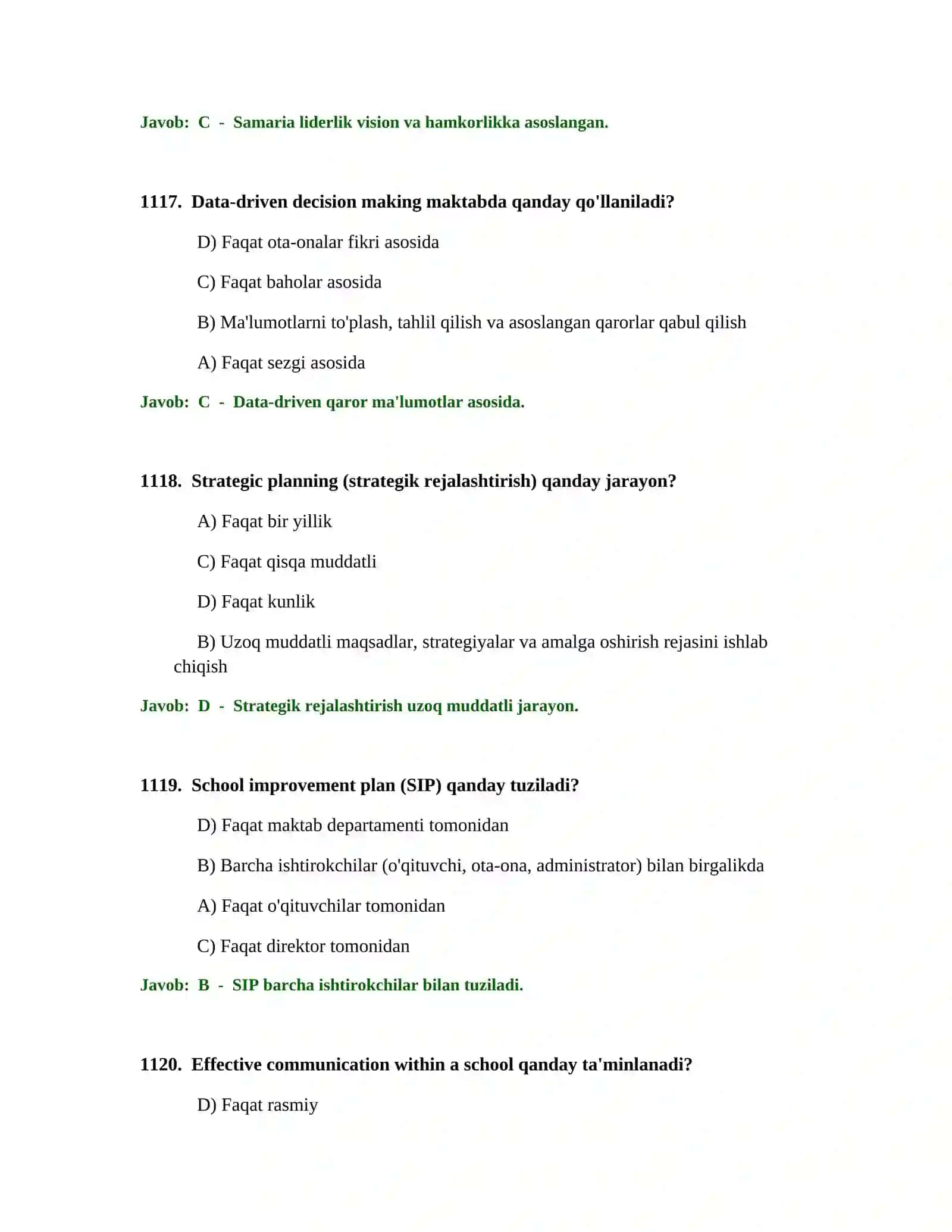 BOSHLANG'ICH TA'LIM O'QITUVCHISI TEST SINOVLARI 3