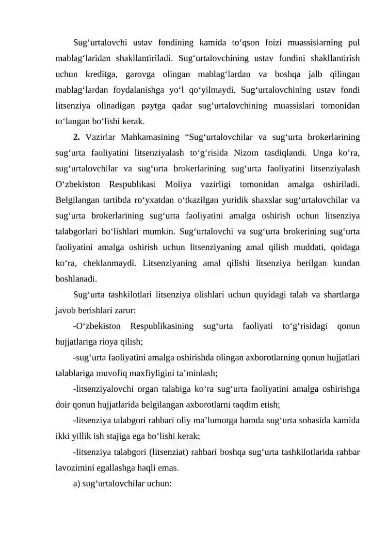 Sug`urta faoliyatini litsenziyalash 3