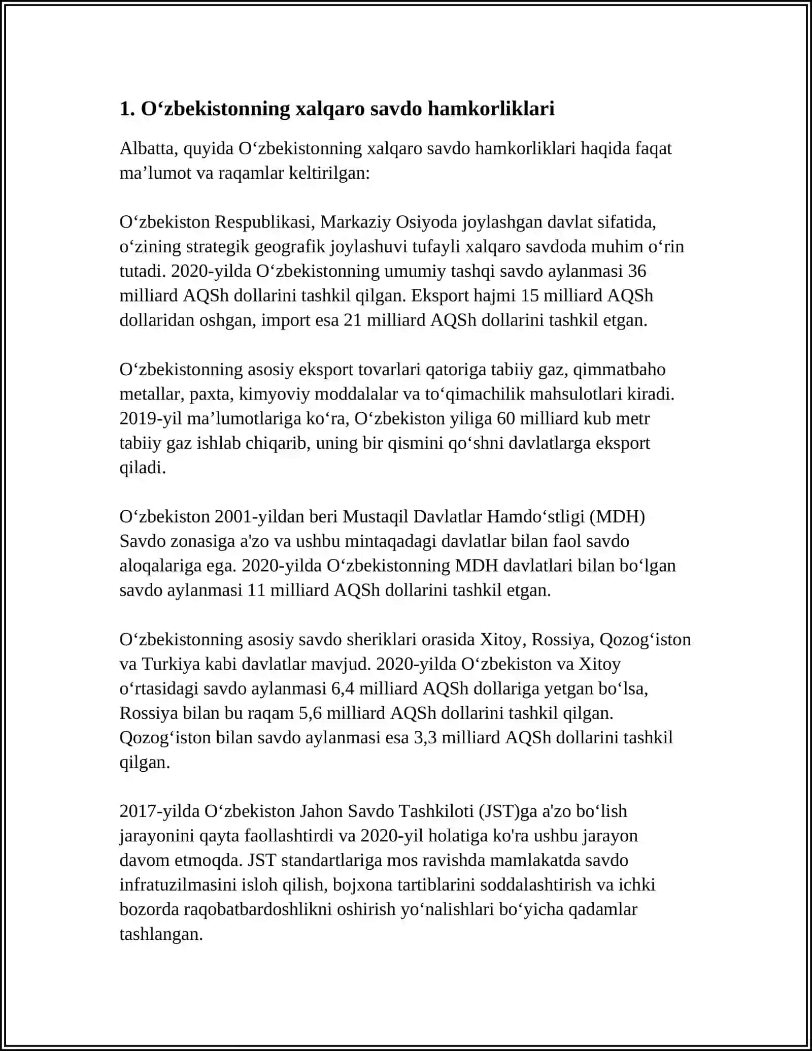 Oʻzbekistonning xalqaro savdo hamkorliklari 3