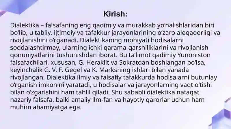 Dialektika umumiy aloqadorlik va rivojlanish toʻgʻrisidagi taʼlimot sifatida 3