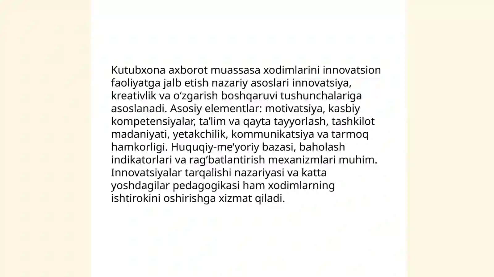 Kutubxona axborot muassasa xodimlarinj innovatsion ishga jalb etish masalalari 3