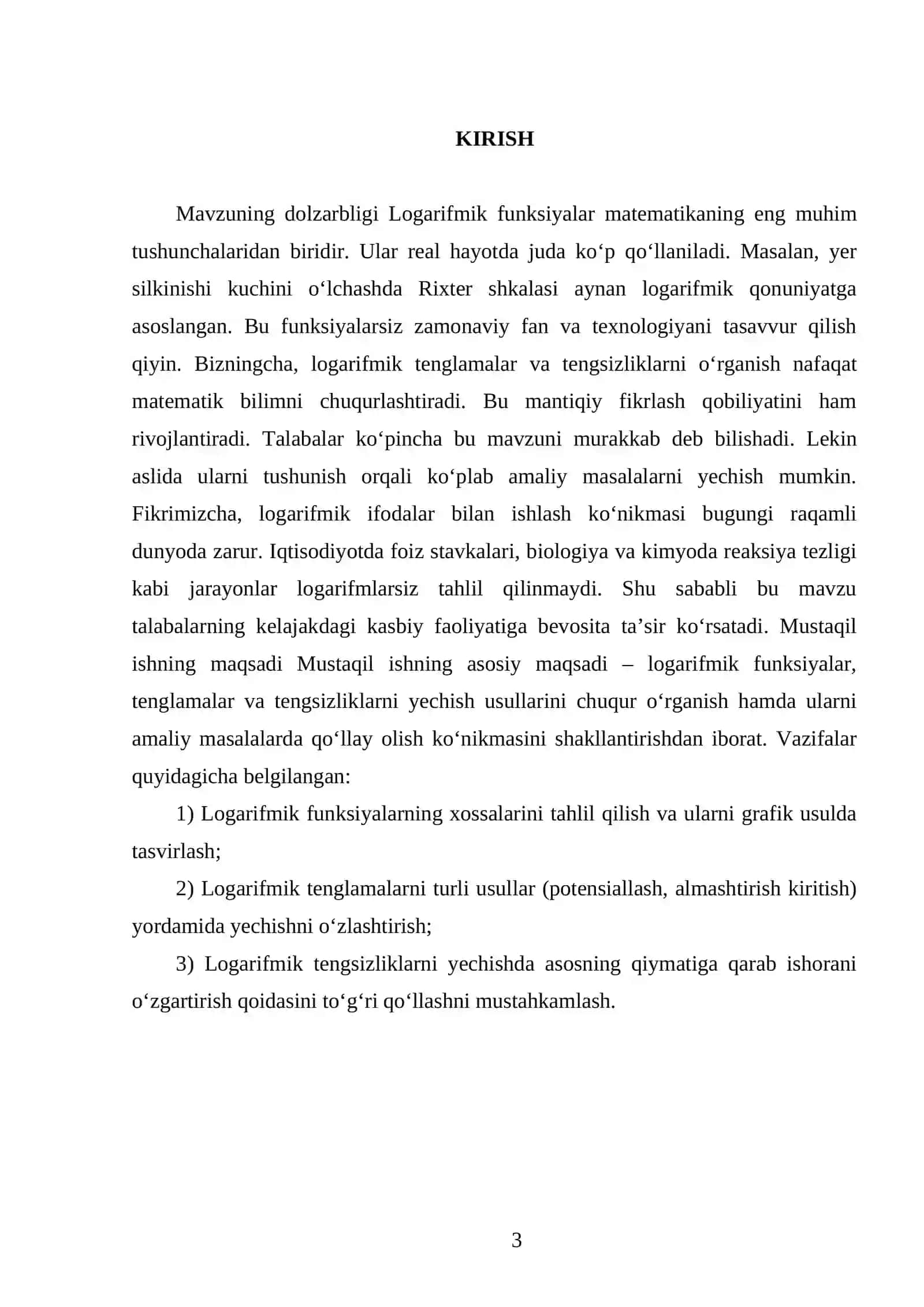 Logarifmik funksiyalar, tenglamalar va tengsizliklar 3