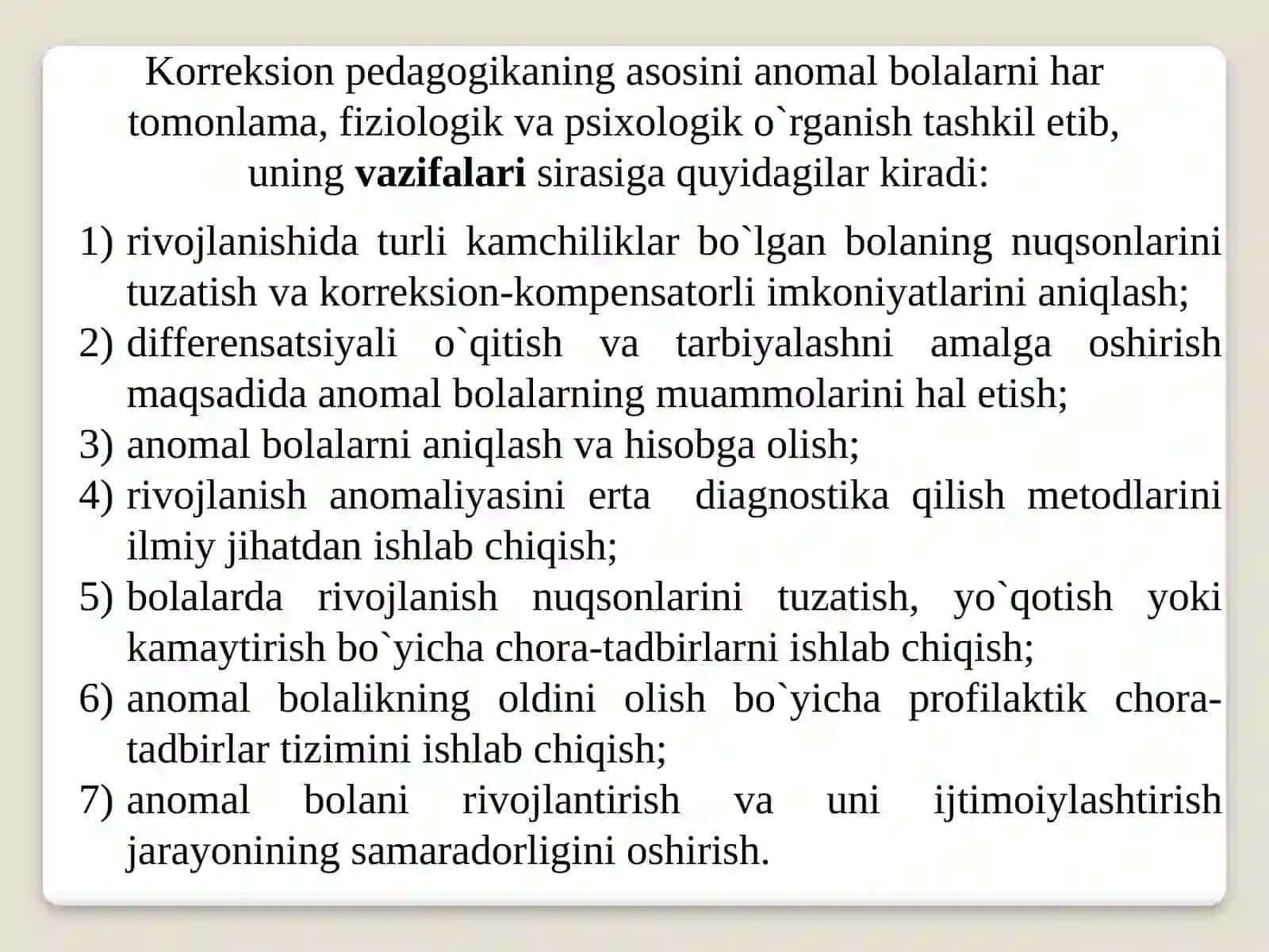 Maxsus ta’limni tashKil etish shakllari va metodlari. Maxsus ta’lim tamoyillari ALOHIDA YORDAMGA MUXTOJ BOLALAR TOIFALARI 3