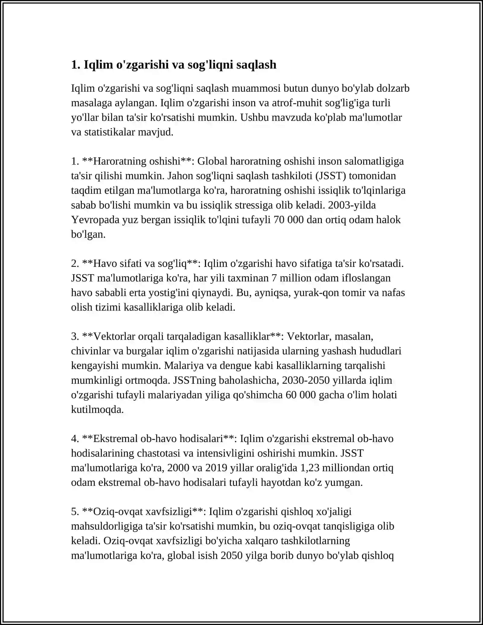 IQLIM OʻZGARISHI VA TIBBIY GEOGRAFIK MUAMMOLAR 3