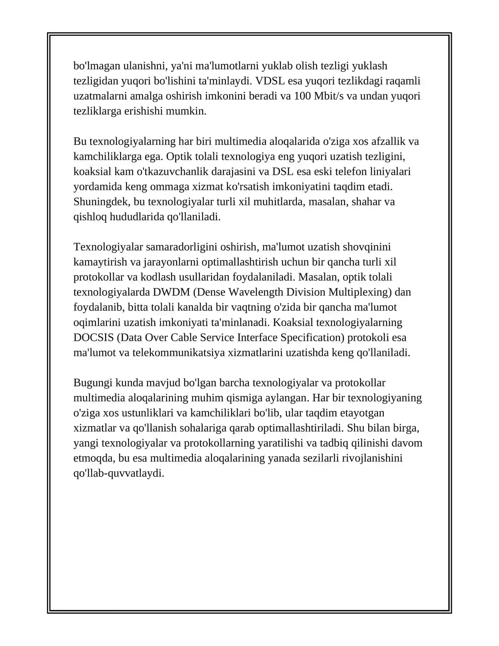 MULTIMEDIA ALOQA TARMOQLARI UCHUN PAST DARAJADAGI PROTOKOLLAR 3
