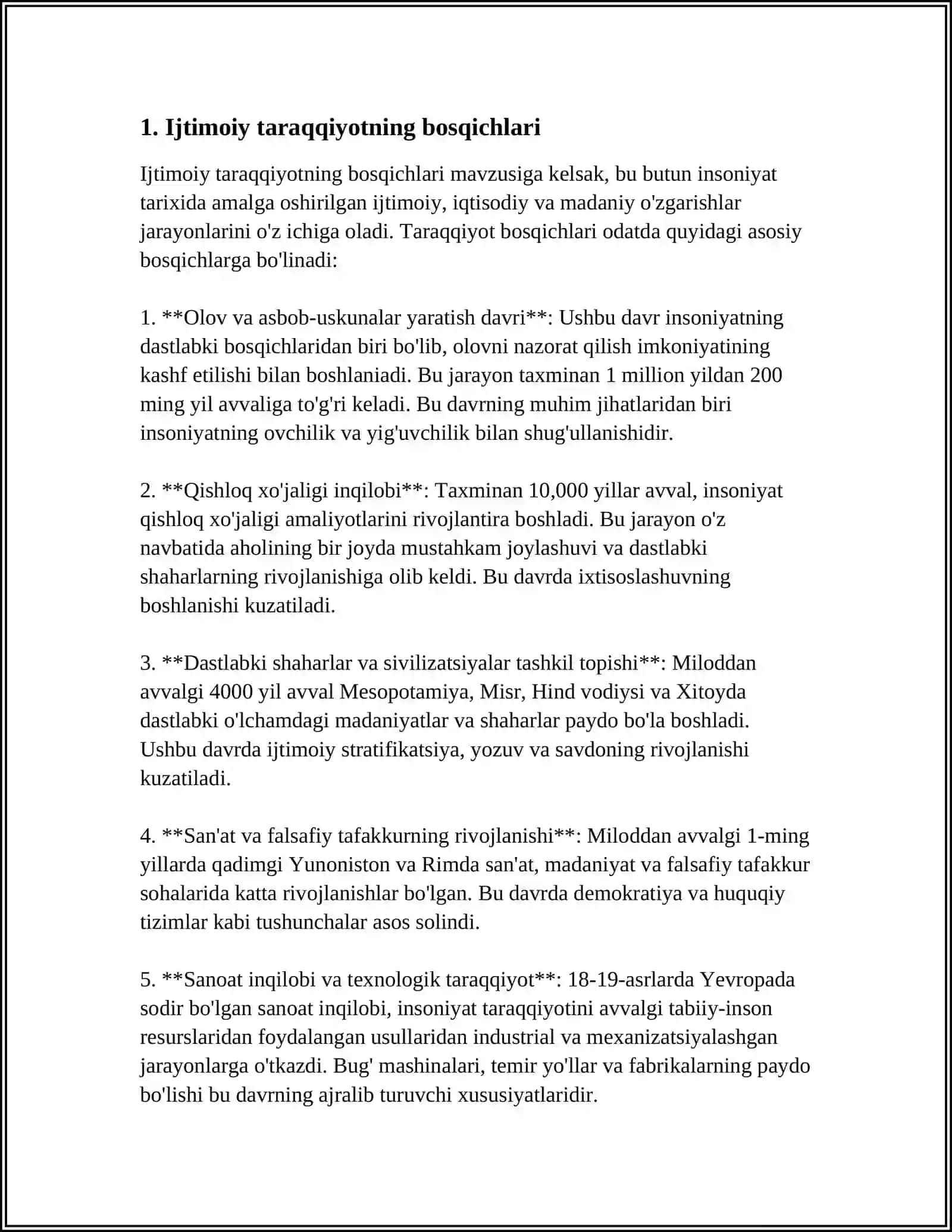 MUSTAQIL ISH: IJTIMOIY TARAQQIYOT BOSQICHLARI VA IQTISODIY TIZIMLAR 3